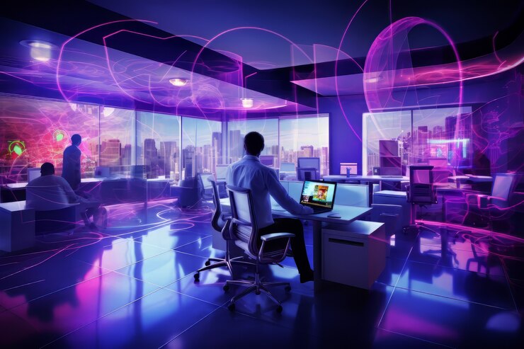 Foto gratuito escena de negocios futurista con un ambiente ultra moderno