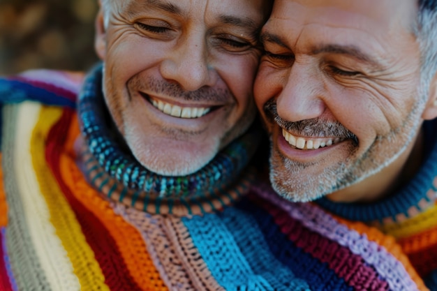 Foto gratuita escena de orgullo con colores de arco iris y hombres celebrando su sexualidad