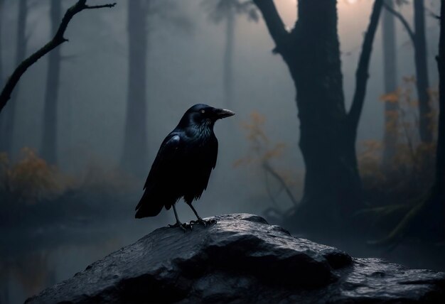 Escena oscura de un cuervo en la naturaleza