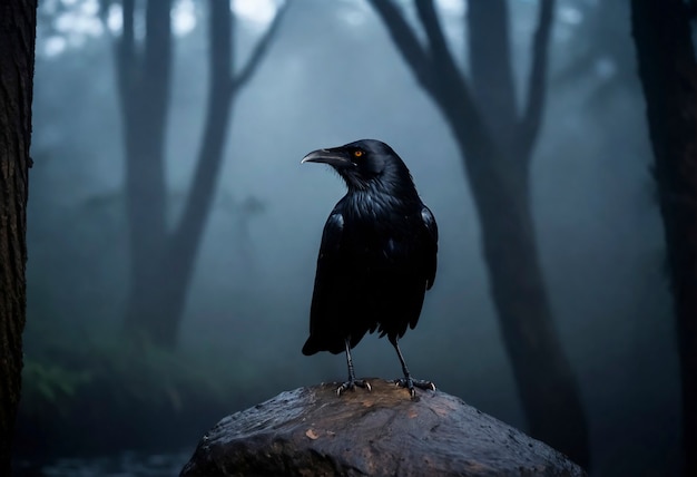 Escena oscura de un cuervo en la naturaleza