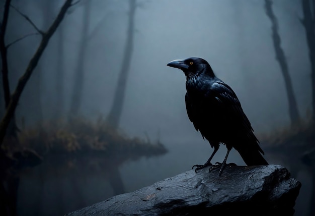 Foto gratuita escena oscura de un cuervo en la naturaleza