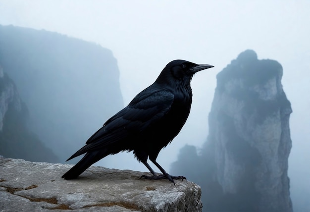 Escena oscura de un cuervo en la naturaleza