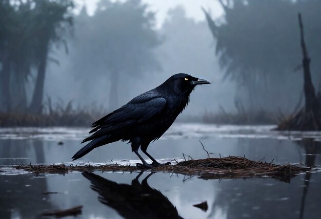 Escena oscura de un cuervo en la naturaleza