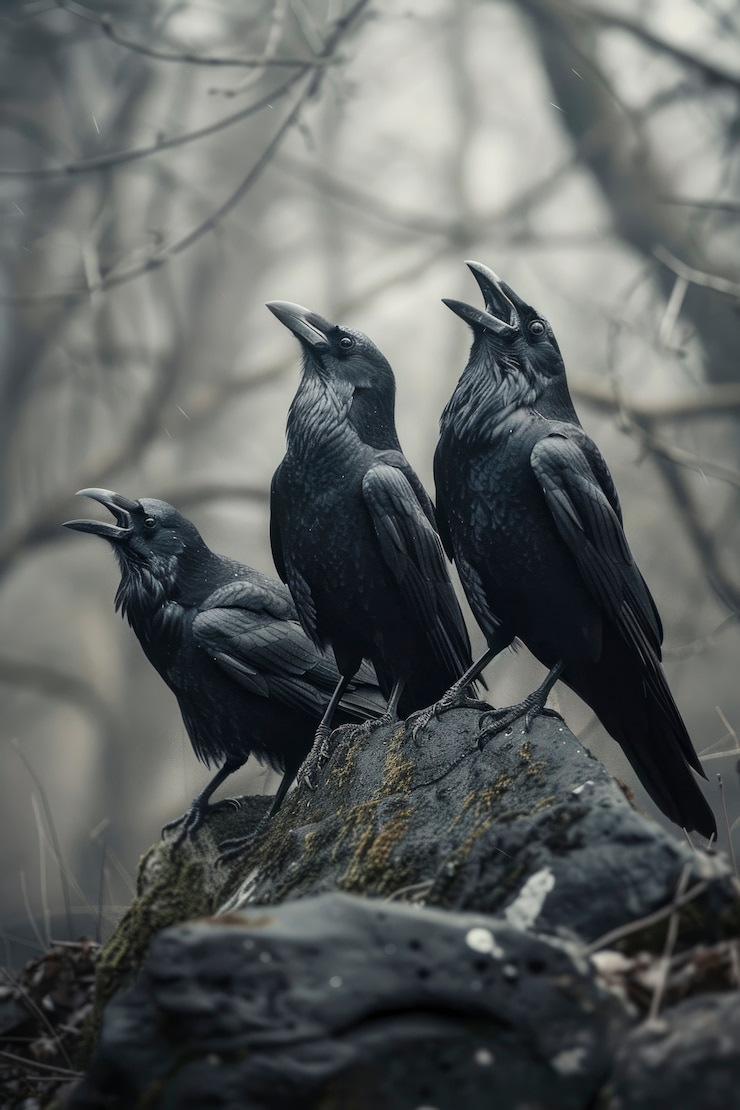 Foto gratuito escena oscura de cuervos al aire libre