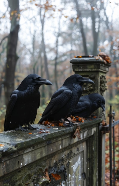 Foto gratuita escena oscura de cuervos al aire libre