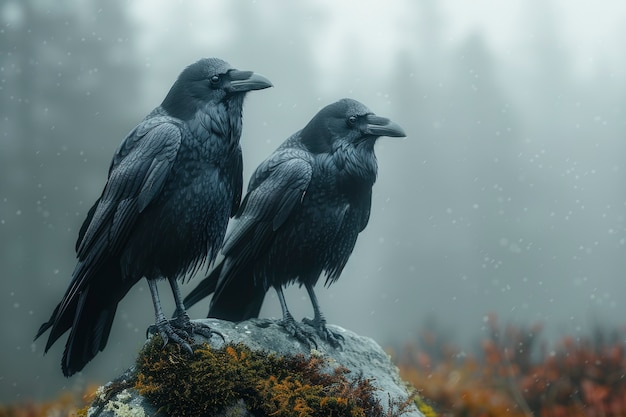 Foto gratuita escena oscura de cuervos al aire libre