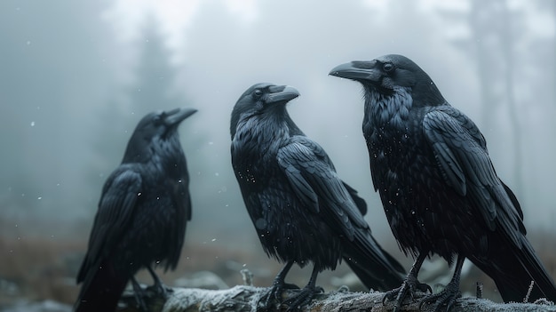 Foto gratuita escena oscura de cuervos al aire libre