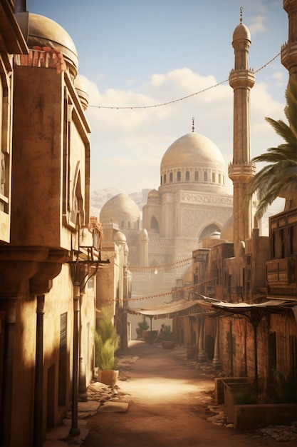 Escena de paisaje de la antigua Bagdad inspirada en videojuegos