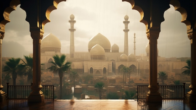 Escena de paisaje de la antigua Bagdad inspirada en videojuegos