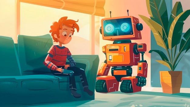 Escena de un personaje robot de dibujos animados