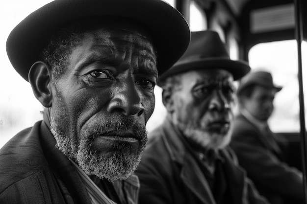 Escena con personas afroamericanas moviéndose en el área rural en los viejos tiempos