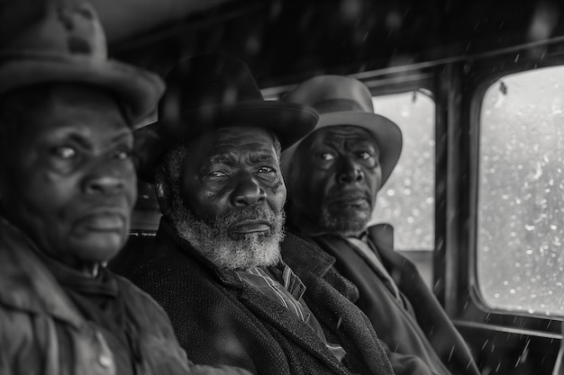 Foto gratuita escena con personas afroamericanas moviéndose en el área rural en los viejos tiempos