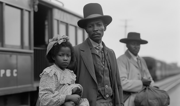 Foto gratuita escena con personas afroamericanas moviéndose en el área rural en los viejos tiempos