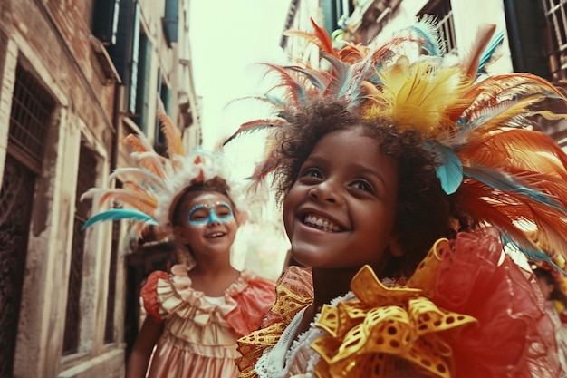 Foto gratuita escena con personas celebrando el carnaval con trajes