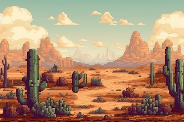 Escena de píxeles de gráficos de 8 bits con desierto.