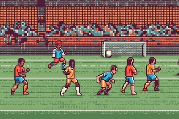 Foto gratuita escena de píxeles de gráficos de 8 bits con jugadores de fútbol.