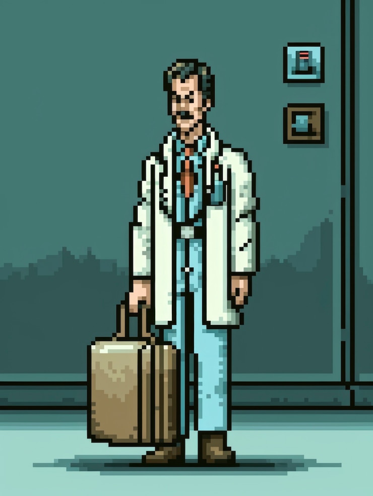 Foto gratuito escena de píxeles de gráficos de 8 bits con médico.