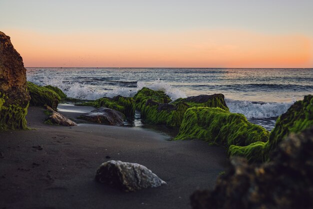 Escena de playa al atardecer