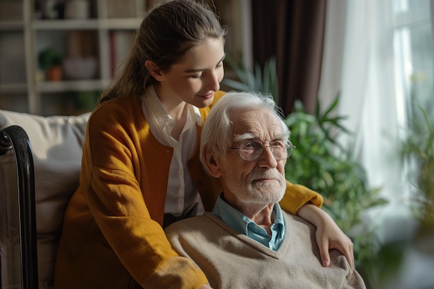 Escena realista con el cuidado de ancianos para personas mayores