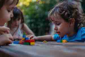 Foto gratuita escena realista con niños pequeños con autismo jugando