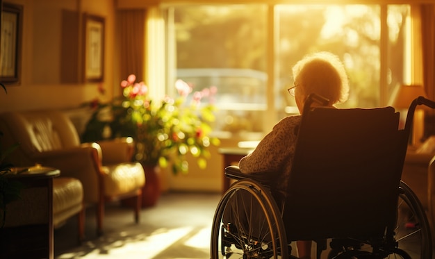 Foto gratuita escena realista con un trabajador de la salud cuidando a un paciente anciano