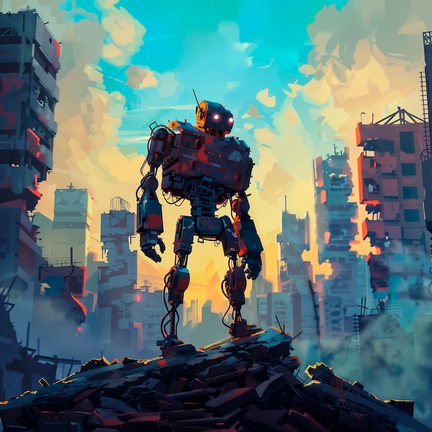 Escena de un robot de dibujos animados