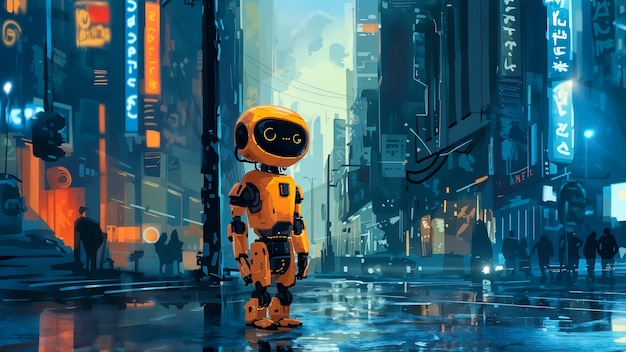 Escena de un robot de dibujos animados