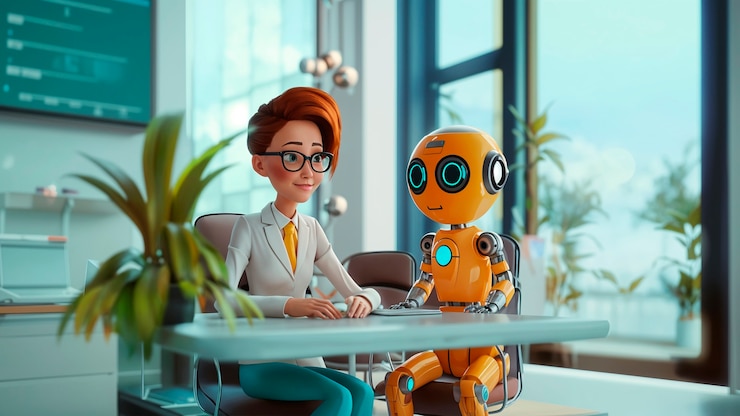 Foto gratuito escena de un robot de dibujos animados