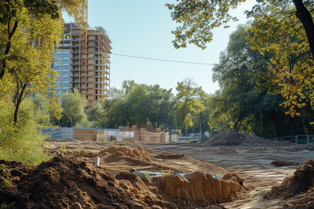 Escena del sitio de construcción con equipos