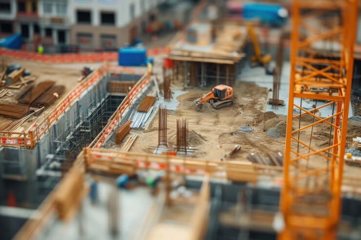Foto gratuito escena del sitio de construcción con equipos