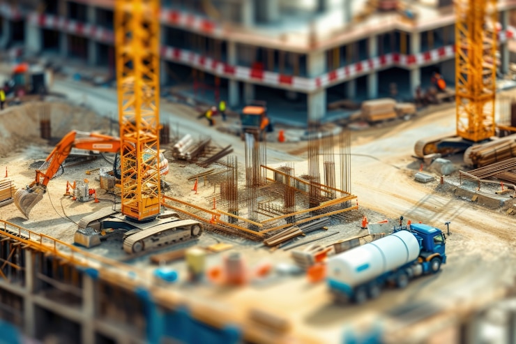Foto gratuito escena del sitio de construcción con equipos