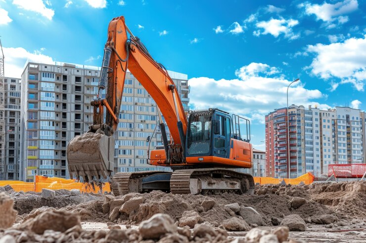 Foto gratuito escena del sitio de construcción con equipos