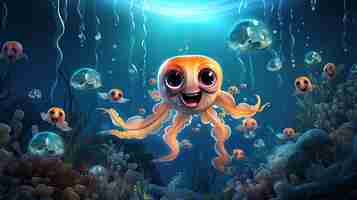 Foto gratuita escena submarina con vida marina en estilo de dibujos animados.