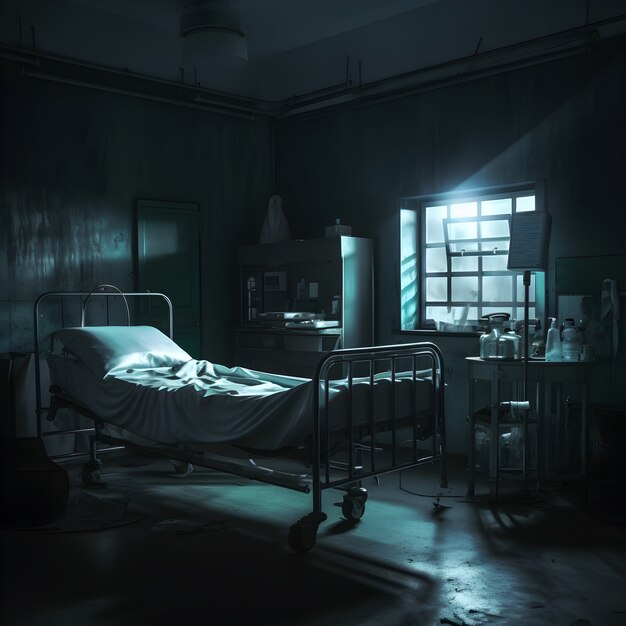 Escena de terror con un hospital misterioso