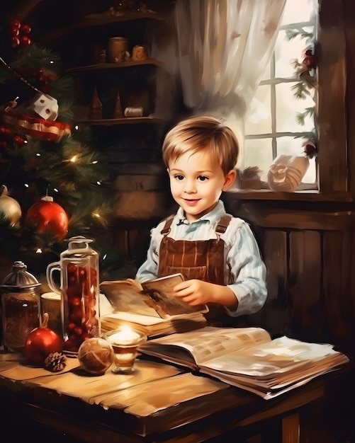 Escena tradicional de Navidad en estilo de arte digital