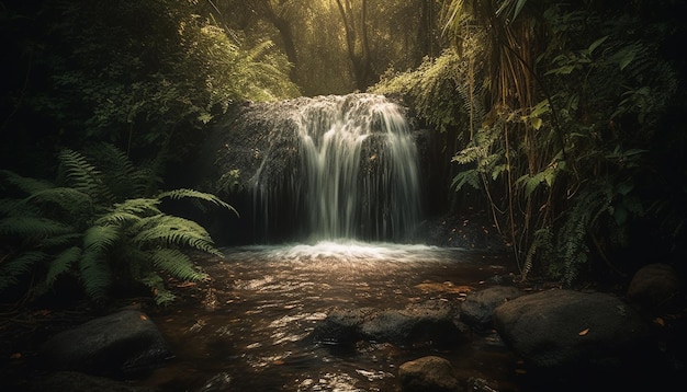 Foto gratuita escena tranquila de agua que fluye en el bosque generada por ia