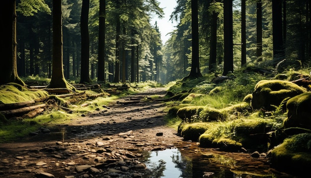 Foto gratuita escena tranquila de árbol verde en el bosque generada por inteligencia artificial