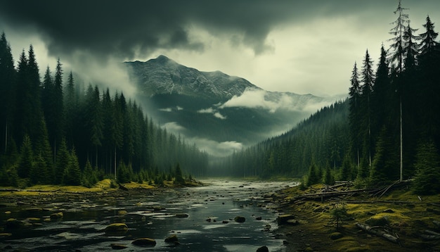 Foto gratuita escena tranquila de belleza natural en un majestuoso paisaje montañoso generado por inteligencia artificial