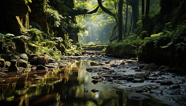 Foto gratuita escena tranquila de un bosque húmedo en otoño generada por inteligencia artificial