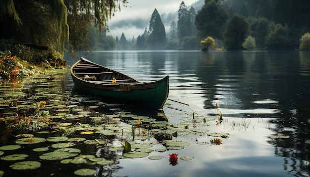 Foto gratuita escena tranquila canoa se desliza en aguas tranquilas que reflejan la belleza de la naturaleza generada por la inteligencia artificial