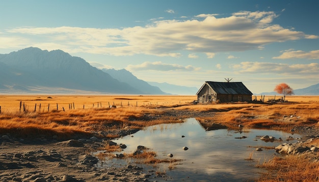 Foto gratuita escena tranquila cordillera con pasto y agua granja nube cielo verano generado por inteligencia artificial