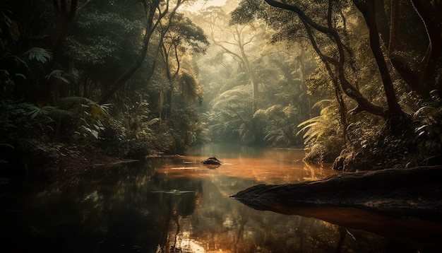 Escena tranquila de una selva tropical generada por IA