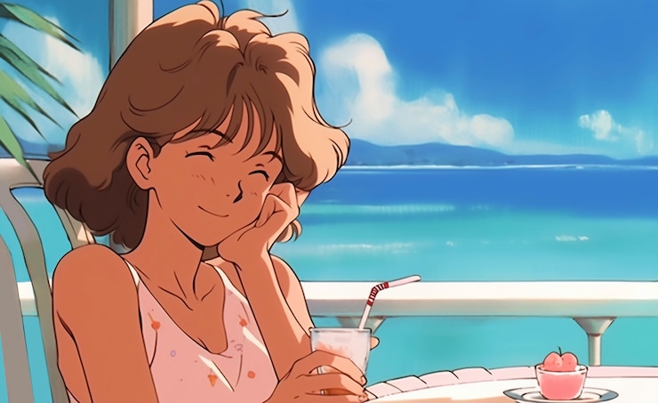 Foto gratuito escena de verano de estilo de vida con diseño de dibujos animados
