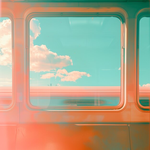 Escena de viaje con colores pastel y atmósfera de ensueño