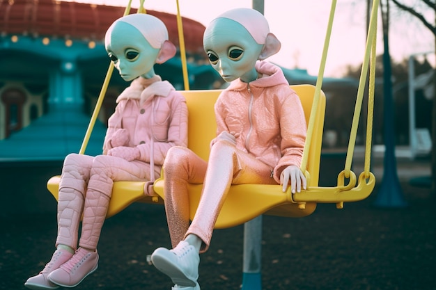 Escena con vida en un planeta extraterrestre de fantasía.