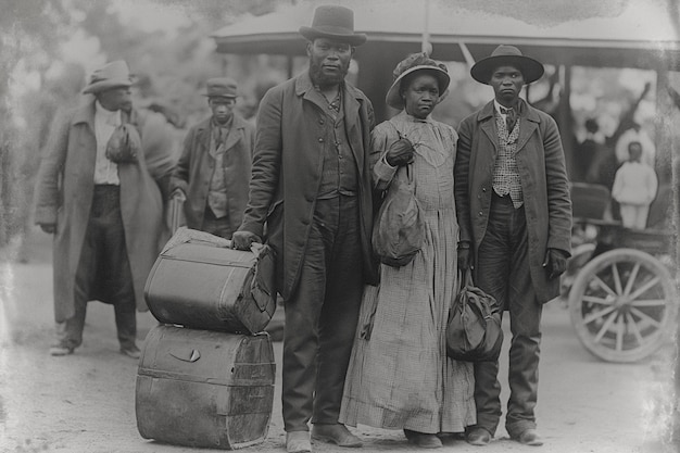 Foto gratuita escena vintage en blanco y negro con personas que migran a zonas rurales en viejos tiempos