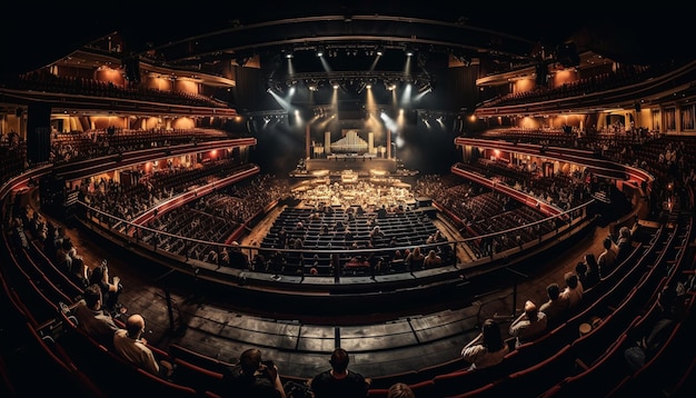 Foto gratuita escenario oscuro dentro del antiguo teatro iluminado por equipos generados por ia