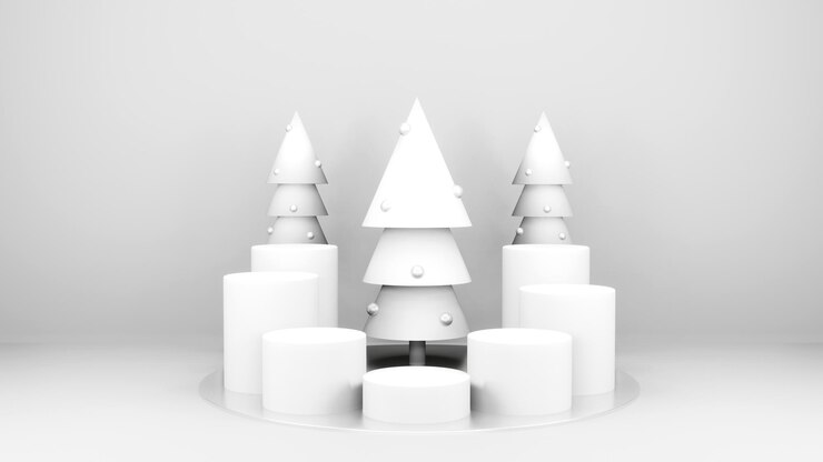 Foto gratuito escenario vacío con podio y adornos navideños maqueta mínima escena de invierno de navidad árboles de navidad a
