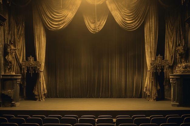 Foto gratuita escenas retro del día mundial del teatro con cortinas antiguas y escenario.