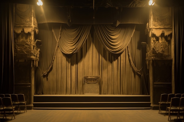 Foto gratuita escenas retro del día mundial del teatro con cortinas antiguas y escenario.